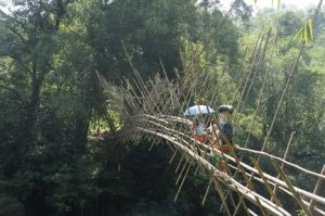 Suspension bamboo bridge for crossing river in Bengoh range
