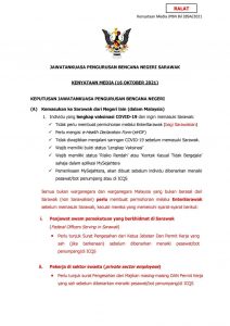 Sarawak official announcement 16 October 2021